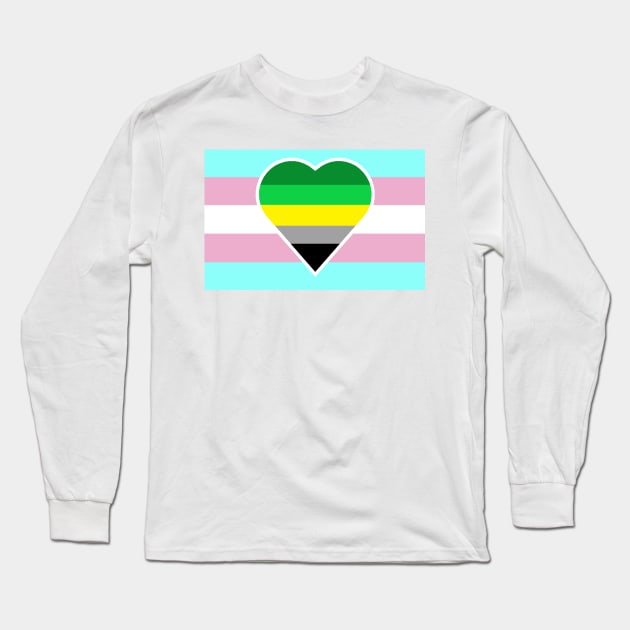 Transgender Pride Flag with Aromantic Heart (Yellow-Stripe Variant) Long Sleeve T-Shirt by DisneyFanatic23